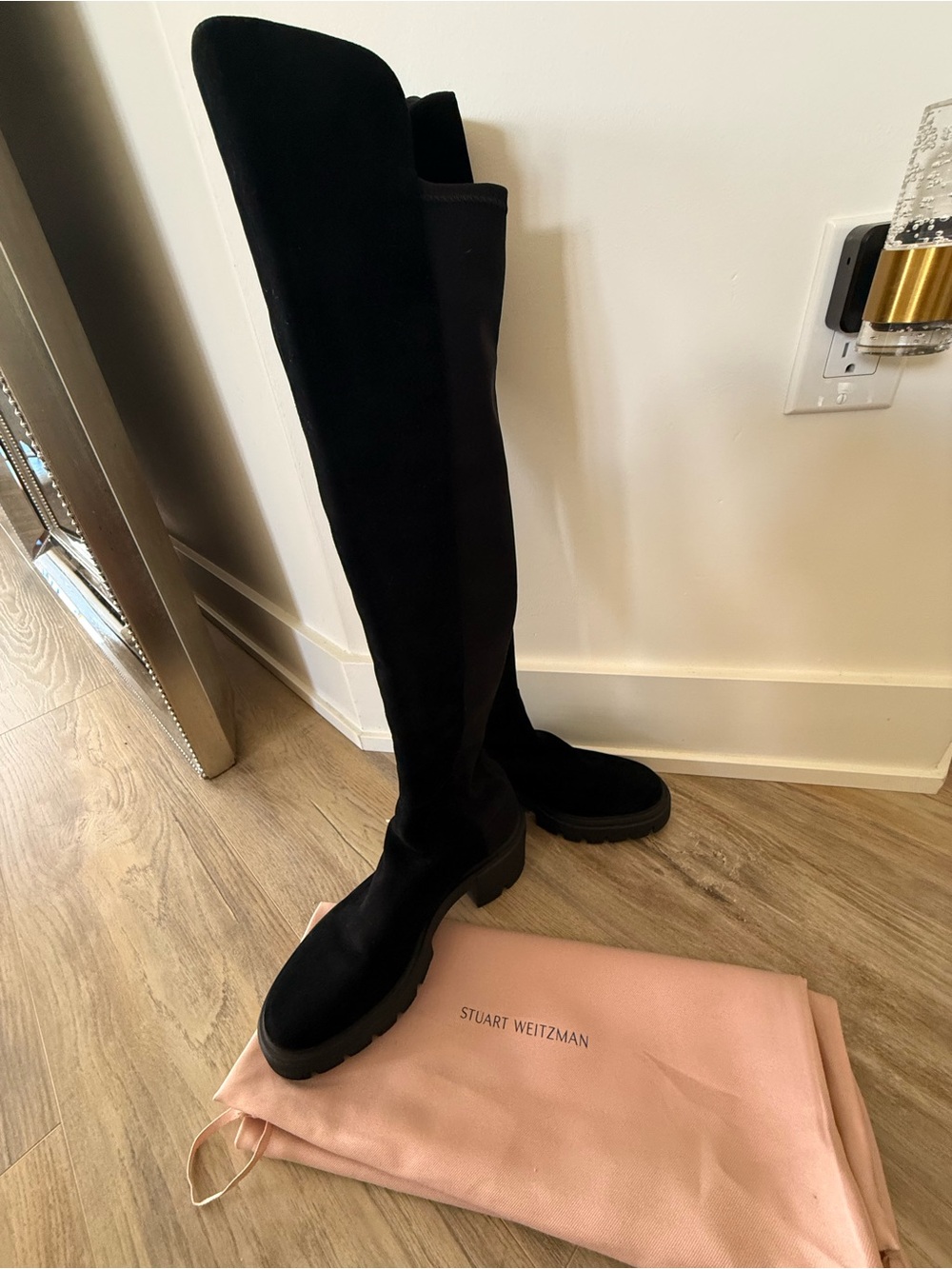 Stuart Weitzman Black Over-the-Knee Suede Lug Boots